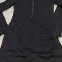 OQQ Women's Long Sleeve Maxi Dress Ribbed Back Slit Button Down Bodycon Soft Going Out Elegant Party Dresses (Large, Black)