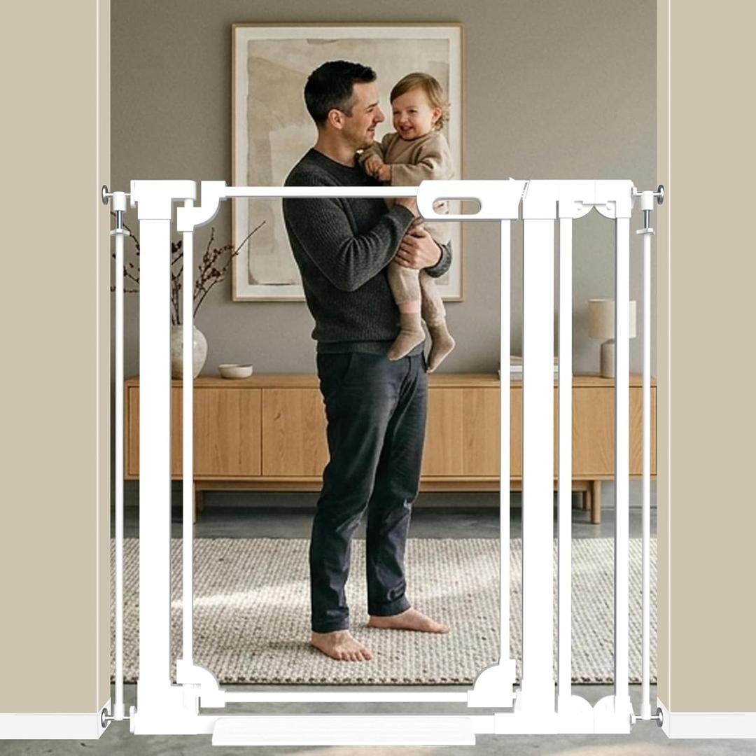 WAOWAO 40" Extra Tall Clear Acrylic Dog Gate for Baby and Kids with Double Lock, 29.5"-37.37" Width, Safety Auto Close Pet Gate for Baby and Pets, Fits Doorways, Kitchen, and Entryways, White