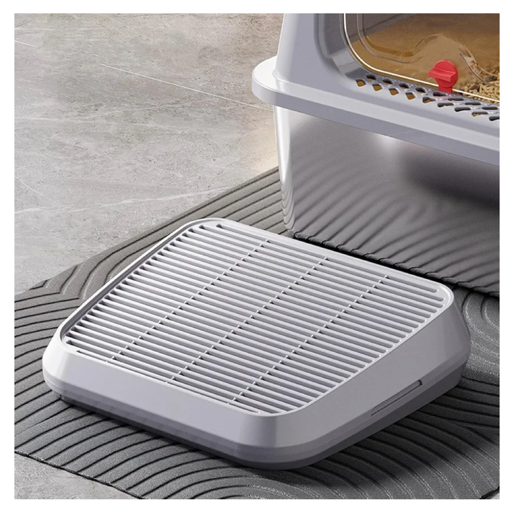 SpaceTime Elevated Cat Litter Mat for Litter Box,Trapping Litter Ramp/Steps for Floor Indoor,Washable Easy Cleaning Cat Pad with Filter Function,Suitable for Kitty & Senior Cats (Light Grey)