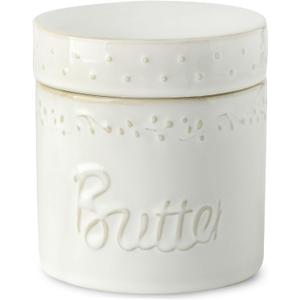 Farmhouse Ceramic Butter Crock, 7 OZ Butter Keeper for Counter, French Butter Dish Big Capacity (white, Large)