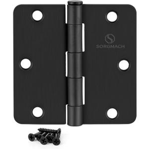 SORGMACH Door Hinges 3 1/2 Inch Matte Black 3.5 Inch Interior Hinges 1/4" Radius Iron Hinge 3 "x 3 " Door Hardware - 18 Pack