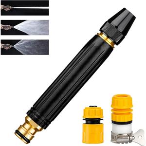 High-Pressure Water Hose Nozzle with Quick Connect Adapters, Metal Garden Hose Sprayer Nozzle, Pressure Washer Nozzle, Adjustable Water Gun for Car Wash, Lawn, Patio Cleaning