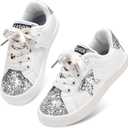 Girls Sneakers Glitter Tennis Shoes Lightweight Non-Slip Running Walking Shoes for Toddler/Little Kid/Big Kid (White) 12 Little Kid