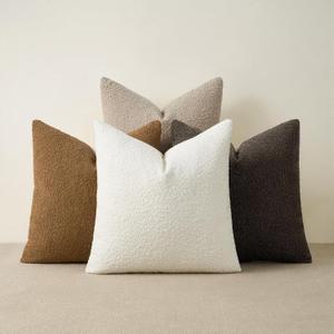 Topfinel 20x20 Inches Boucle Decorative Pillow Covers in Gold Brown with Linen Cotton Back Solid Pillowcase Soft Textured Modern Cushions for Warm Farmhouse & Autumn Home Styling, 4-Pack
