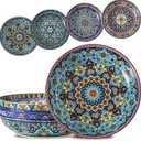Glowworm Pasta Bowls Set of 4, 42 oz Ceramic Salad Bowls for Kitchen, 9.7 Inch Colorful Serving Bowls for Soup, Dinner, Fruit, Dishwasher & Microwave Safe, Bohemian