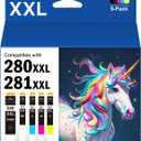 KASAT PGI-280XXL/CLI-281XXL Ink Cartridge Replacement for Canon 280 281 Ink Cartridges for Canon TR8620a TR8520 TR8620 TR8600 TR7520 TS6120 TS6220 TS9120 TS6320 Printer (PGBK & BK/C/M/Y 5 Pack Combo)