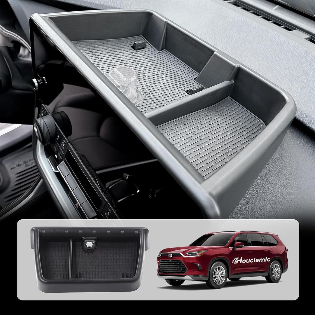 For 2026 2025 2024 Grand Highlander Accessories Center Console Behind Screen Dashboard Organizer Tray, Storage box with Anti-Slip Black Pad for Toyota Grand Highlander Accessories
