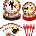 XXDecor 80 Pcs Red Cartoon 1st Birthday Party Plates - Boys One Birthday Dessert Plates Napkins Forks Tableware Kit for Boys 1st Bday Party Decorations Supplies (20 Guests)