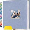 popotop Photo Album Self Adhesive with Picture Display Window,40 Pages DIY Scrapbooking Supplies Kit for 4x6 8x10 Picture,Linen Cover Memory Book for Baby Wedding, with Scraper and Metallic Pen (Sky blue)