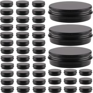 48 Pcs Aluminum Round Cans with Lid, 2 Oz Metal Tins Food Candle Containers with Screw Tops for Crafts, Food Storage, DIY (black)