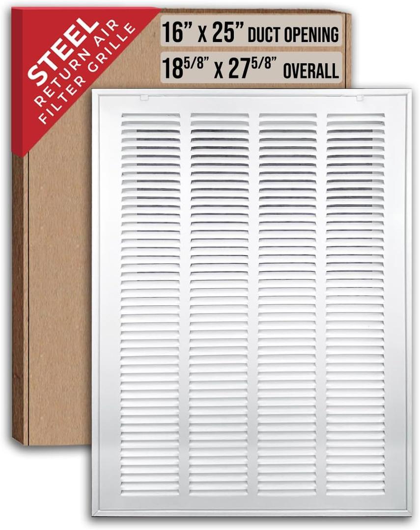 Fits 16x25 Duct Opening | Steel Return Air Filter Grille by Handua [Removable Door] for 1-inch Filters | Vent Cover Grill | White | HVAC Cold Air Intake Grille | Out Dim: 18 5/8"W X 27 5/8"H