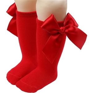Baby Girls Socks Autumn Toddler Big Bow Knee High Long Soft Kids Christmas Sock Spanish Style Floor Socks(WZ2) (Red)