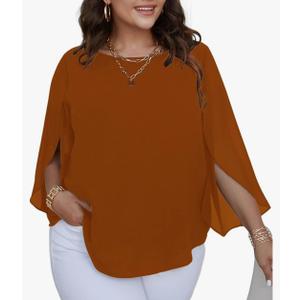 SCOMCHIC Plus Size Blouses for Women Summer Chiffon 3/4 Sleeve Tunic Tops Dressy Scoop Neck Casual Loose Flowy Shirts XL