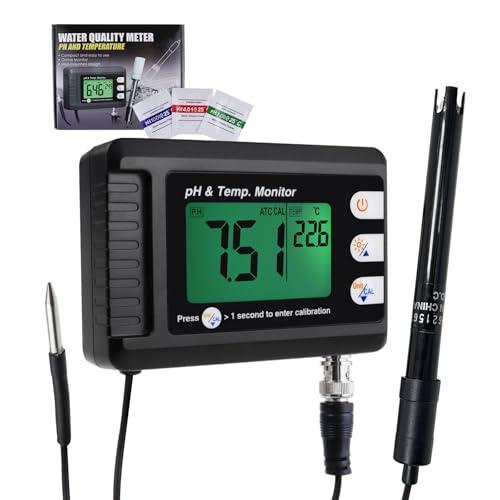 Digital Combo pH & Temperature Meter, Aquarium Thermometer pH Monitor with Automatic Calibration Function for Fish Tank Hydroponics Aquaculture Laboratory