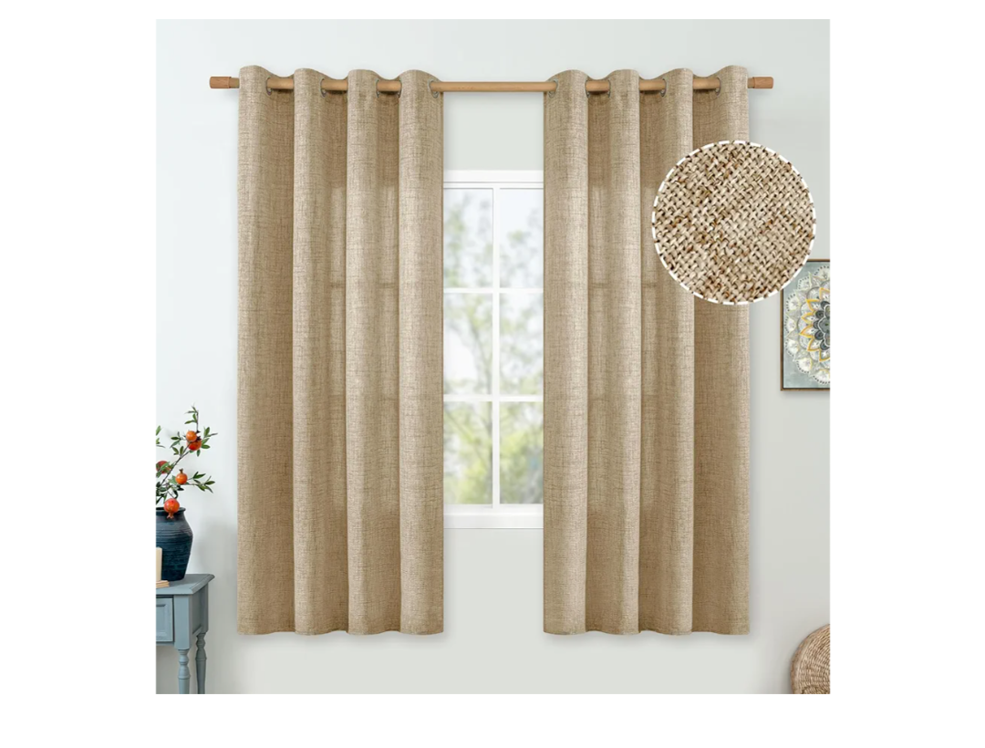Toffee Linen Curtains 63 Inch Length for Living Room/Bedroom, Thick Burlap Textured Light Filtering Non See Through Grommet Farmhouse Country Drapes, Each 52 Inch Wide, 2 Panel