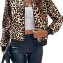Milumia Women's Leopard Print Zip Up Bomber Jacket Long Sleeve Jackets Outwear (Medium)