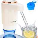 Dual Pump Water Dispenser for 5 Gallon Bottle, Electric Water Bottle Pump with Water Jug Cap, Powerful Flow, USB Rechargeable Automatic for Home, Office, Camping-Beige