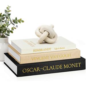 JARLINK Aesthetic Decorative Books, Set of 3 Linen Faux Books for Coffee Table, Bookshelf or Mantle Decor, Stylish Book Storage Boxes for Home Decor, Photo Organization, and Keepsake Storage, Black (Black-Beige-Apricot)