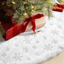 COOLWUFAN 48 Inches Faux Fur Christmas Tree Skirt for Xmas Tree Holiday Party Decorations White Plush Silver Sequin Snowflake (Silver)