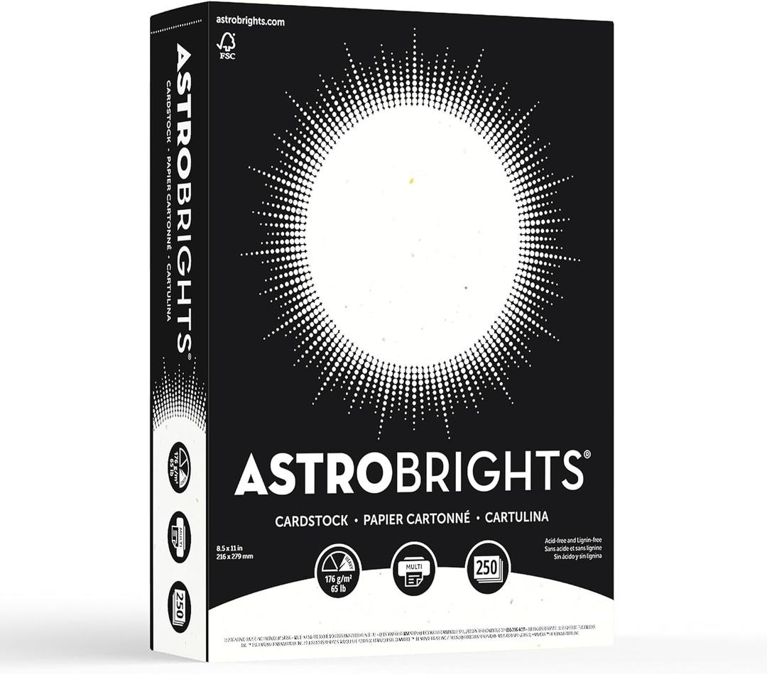 Astrobrights Card Stock, Stardust White, Letter (8.5" x 11"), 65 Lb, Pack Of 250