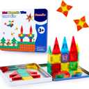 Gemmicc 58 PCS Mini Magnetic Tiles, Travel Magnet Construction Toys with Metal Storage Box, Sensory Montessori Toys for Boys Girls