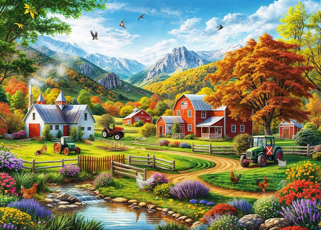 HUADADA 1000 Piece Puzzles for Adults - Country Life - Jigsaw Puzzles for Adults and Kids 1000 Piece Educational Games Colorful Puzzles for Home Decoration
