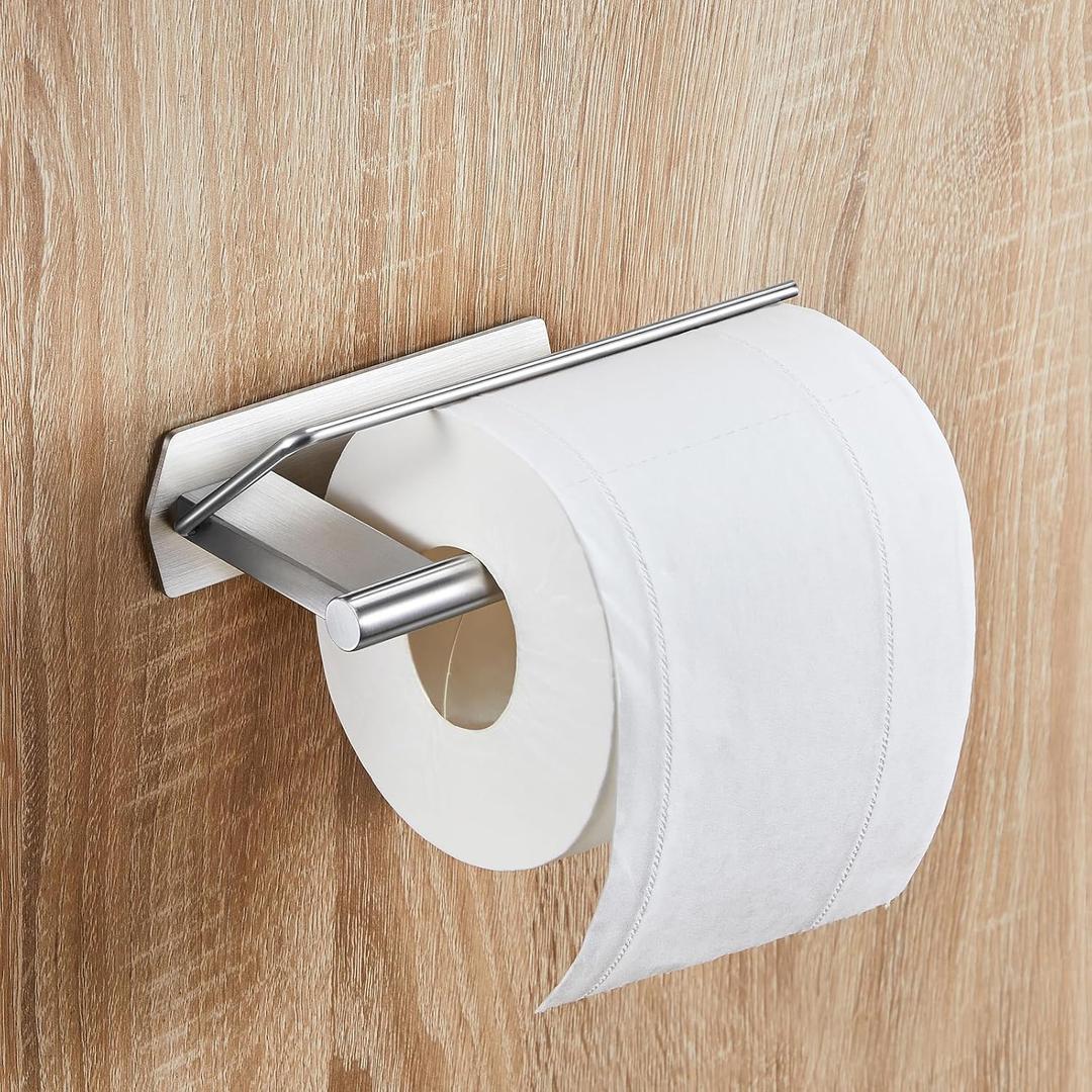 Toilet Paper Holder Wall Mount, Toilet Paper Storage Metal, Adhesive Rustproof Toilet Paper Roll Holder Wall Mounted, Large Roll Hanging Holder for Bathroom, Kitchen, Washroom RV (Silver)