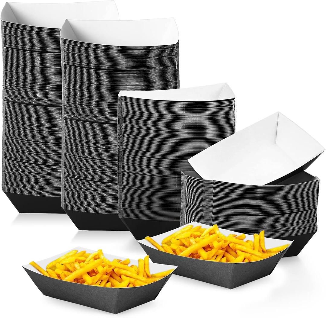 300 Pcs Paper Food Boats Nacho Trays Disposable Boats Fast Food Serving Hot Dog Holder Paper Basket for Football Birthday Party Supplies Picnics Carnivals(2 lb,Black, White)