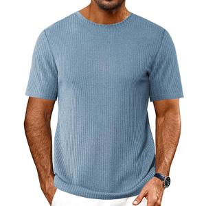 Ekouaer Men's Knit T-Shirts Short Sleeve Casual Ribbed Shirts Lightweight Crewneck Tees Stretchy Undershirts, Medium
