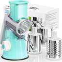 Cheese Grater Hand Crank, Rotary Cheese Shredder with 3 Interchangeable Blades for Coarse, Fine Shredding and Slicing, Strong Suction Base for Pizza, Pasta, Salad, Vegetables, Nuts, Chocolate