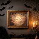 Vintage Gold Framed Dark Academia Wall Art, Moody Night Sky Moon Bat Canvas Print, Gothic Halloween Picture Wall Decor, Fall Aesthetic Artwork for Living Room Bedroom, 24"L x 16"W