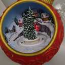 6.3" Animated Musical Christmas Village Figurines with Rotating Skiing Snowman and Lights, Auto 6H Timer and Volume Control, USB-C/Battery Powered Christmas Decorations for Table Decor Xmas Gift, Christmas Ball Rotating Skiing Snowman