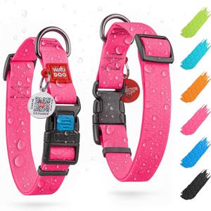 WAUDOG Waterproof Dog Collar - Adjustable Dog Collar for Large Dogs, Small and Medium Dogs - Breakaway Dog Collar Waterproof with Plastic Buckle and QR Dog Tag - Boy & Girl Dog Collars (Pink) (12" - 19" Neck * 1" Wide (Plastic Buckle))