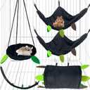 Hamiledyi 5PCS Hamster Hammock Small Animals Hanging Warm Bed House Rat Cage Nest Accessories Toy Hanging Tunnel Soft Bed Rope and Swing for Sugar Glider Squirrel Hamster Playing Sleeping (Black)