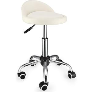 Swivel Rolling Stool with Wheels Height Adjustable Stool Chair Drafting Chair with Backrest White