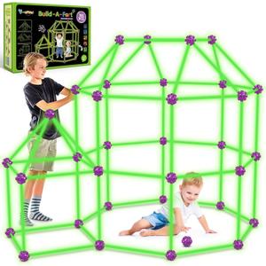 V-Opitos 180 Pack Glow in The Dart Fort Building Kits for Kids Age 4, 5, 6, 7, 8+ Years Old, STEM Building Toys for DIY Castles, Tunnels, Ideal Christmas, Birthday Gifts for Boys & Girls