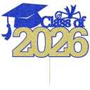 YUINYO Class of 2026 Cake Topper - Congrats Grad Decorations - 2026 High School/ College/ University Graduation Party Decoration Supplies(Dark Blue and Gold）