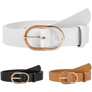 NBLYOS Women Belts Faux Leather for Jeans Fashion Belt with Gold Buckle Ladies Dress Belt,  White, M
