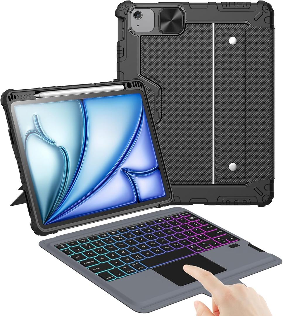 Nillkin iPad Air 11-inch (M2, 2024) Case with Detachable Keyboard, iPad Pro 11(1st/2nd/3rd/4th Gen) & Air 5th/4th Generation Rugged Keyboard Case, 7 Colors Backlit, Trackpad, Portrait/Landscape Modes