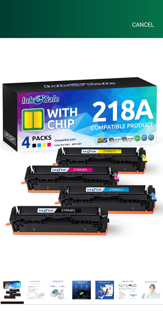 218A Toner Cartridge Set 4 Pack With Chip Compatible Replacement for HP 218A 218 W2180A W2181A W2182A W2183A 218X W2180X Works with HP Color Pro 3201 MFP 3301 Series 3201dw MFP 3301sdw 3301cdw 3301fdw