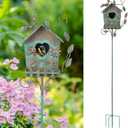 DREAMSOUL 48" Rustic Bird Houses for Outside Metal Bird House Pole, Decorative Green Birdhouse for Patio, Yard, Garden