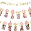 Jollyboom Princess First Birthday Decorations Girl, Princess Theme 1st Birthday Photo Banner Crown Our Little Princess Is Turning One Banner Glitter for 1 Year Old Girl 1st Birthday Party Decorations