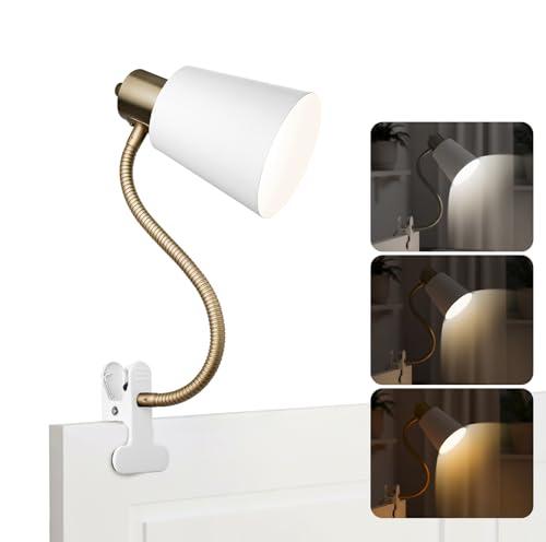 Desk lamp Eye-Caring Table Lamps, 360°Rotation Gooseneck Clip on Lamp Reading Light, Portable Reading Book Light, Clamp Light, Study Desk Lamps for Bedroom and Office Home Lighting (Black and White)