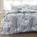 MUXHOMO Duvet Cover King Size, Reversible Floral Black & Grey Duvet Cover Set with Zipper Closure, 3 Pieces Botanical Patterns Soft Microfiber Bedding Set (90"x104", 2 Pillow Cases 20"×36") US
