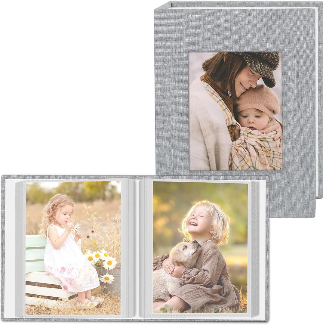 Popotop 2 Pack Photo Album 4x6 Pictures, Small Linen Slip-in Photo Albums Book for 80 Photos with 40 Pockets, Birthday Gifts for Women Mom Family Baby