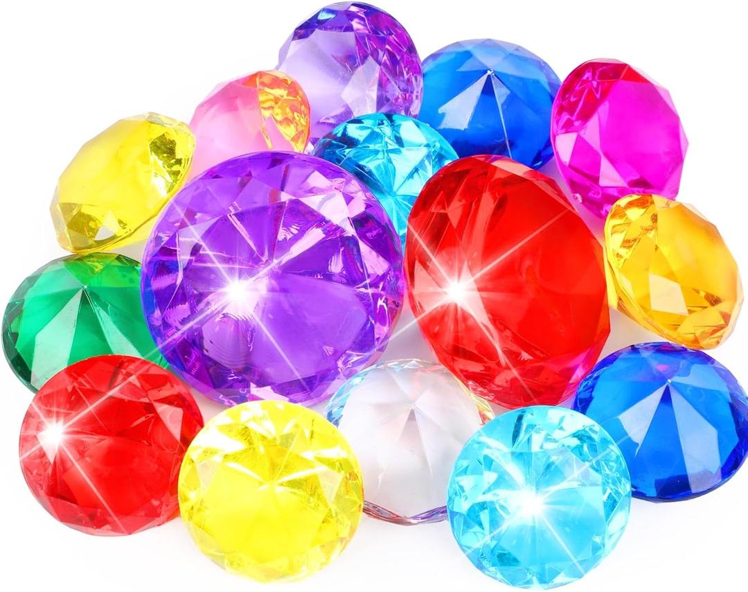 MARFOREVER 15Pcs Large Diving Gem Pool Toys - 2 Extra Big 60mm Diamond and 13 Colorful 40mm Big Acrylic Diamond Pool Gem Set Summer Swimming Party Favors Underwater Gem Diving Toy for Boys and Girls