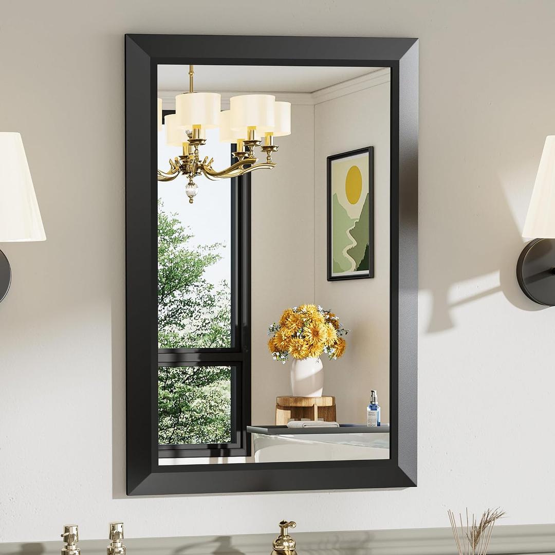 Briivue 20x30 Inch Black Bathroom Mirror for Wall, Thick Metal Framed Rectangle Mirrors for Over Sink, Bedroom, Living Room, Entryway, Anti-Rust, HD Tempered Glass
