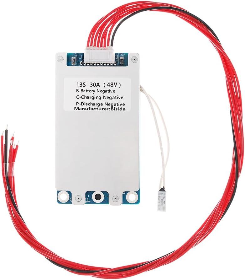 13S BMS 48V 30A Li-ion PCB Protection Board with Balance Wire and NTC, Ten Functional protections, Split Ports, for Lithium-ion Battery Pack (13S 48V 30A)