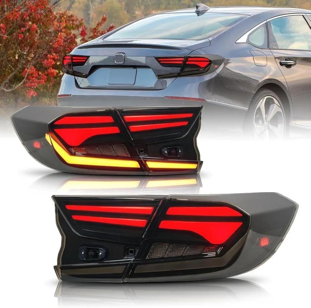 Rowxroad LED Tail Lights Compatible with Honda Accord 10th/10.5th Gen 2018 2019 2020 2021 2022 2023 Smoked Rear Lamps with Dynamic Animation, A Type, TL-009-1A