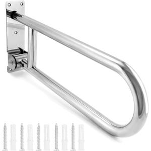 QWORK 23.6" Stainless Steel Toilet Safety Rails with Flip-Up Design - Handicap Grab Bars, Bathroom Handrails